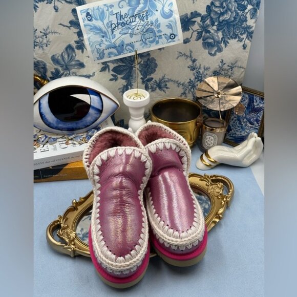 🆕 MOU 🧿 NWOT WOB Metallic & Glitter Pink Eskimo Ankle Boot, Sz EU 38 - Picture 12 of 12